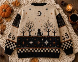 Halloween Cat Cardigan, Vintage Pumpkin Sweater - Image 3