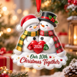 Our 10th Christmas Together 2026, Cute Snowman Couple Ornament