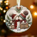 Personalized Snowman Couple Christmas Ornament, Romantic Holiday Decor, Winter Keepsake Gift for Couples