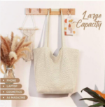 Women's Crochet Beach Tote Bag - Aesthetic Hand-Knit Shoulder Bag, Summer Bohemian Hippie Style Casual Purse, Large Woven Straw Knit Bag for Vacation - Image 6
