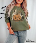 Vintage 90s Cat Halloween Sweatshirt, Retro Halloween Shirt, Spooky Season Tee, Pumpkin Shirt, Cat Lover Sweatshirt - Image 5