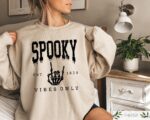Retro Comfort Halloween Sweatshirt, Spooky Vibes Halloween Hoodie, Skeleton Hand Halloween Sweatshirt - Image 3