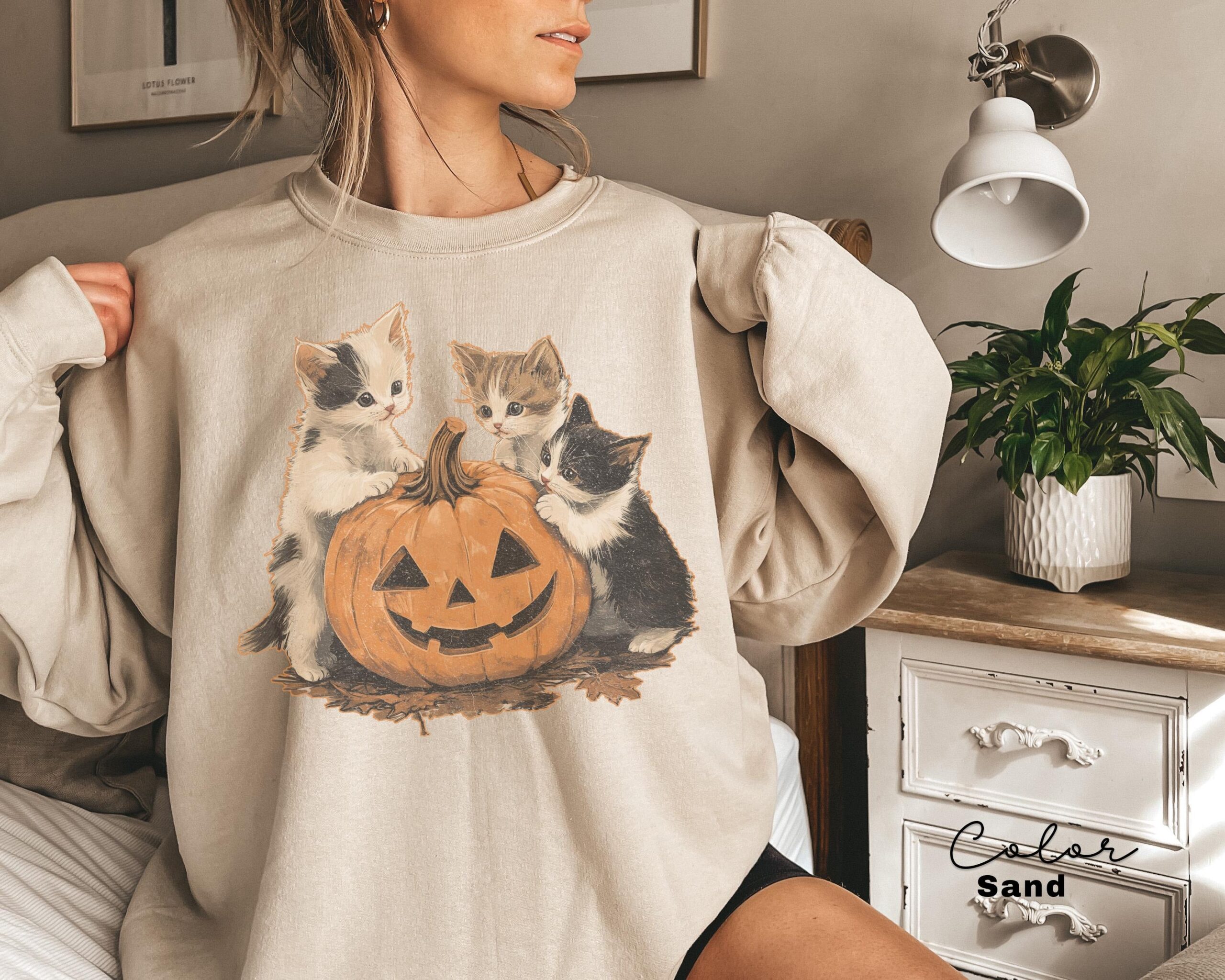il_fullxfull.6303600275_6r1c Vintage 90s Cat Halloween Sweatshirt, Retro Halloween Shirt, Spooky Season Tee, Pumpkin Shirt, Cat Lover Sweatshirt - Image 1