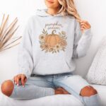 Pumpkin Season Hoodie – Floral Pumpkin Sweatshirt, Fall & Thanksgiving Pullover - Image 2