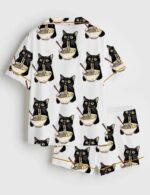Women's Noodle Cat Short Sleeve Satin Pajama Set - Image 3