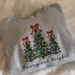 Merry and Bright Embroidered sweatshirt, christmas tree sweater, Pine-tree sweatshirt