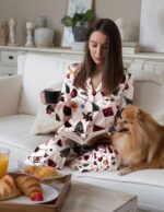 Wine Glass Christmas Pajama Set Women's Satin Holiday Sleepwear - Image 3