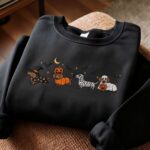 Dachshund Halloween Embroidered Sweatshirt, Cute Dog Costume Crewneck, Spooky Season Fall Dog Sweatshirt - Image 3