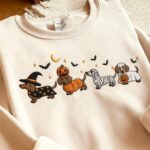 Dachshund Halloween Embroidered Sweatshirt, Cute Dog Costume Crewneck, Spooky Season Fall Dog Sweatshirt - Image 4
