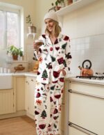 Wine Glass Christmas Pajama Set Women's Satin Holiday Sleepwear - Image 5
