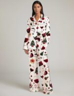 Wine Glass Christmas Pajama Set Women's Satin Holiday Sleepwear - Image 2