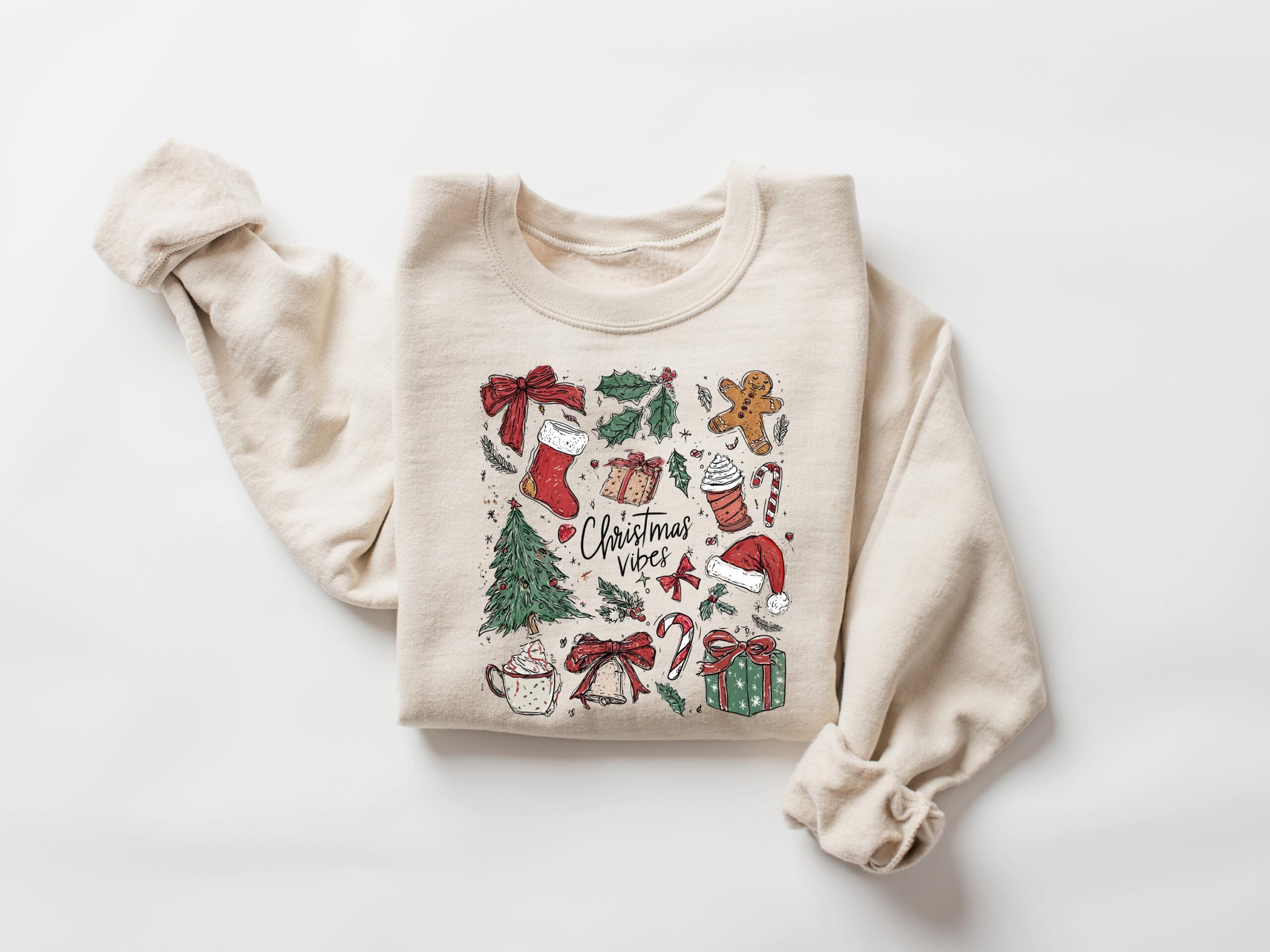 il_fullxfull.7293437760_26n8 Retro Christmas Vibes Sweatshirt, Women's Christmas Shirt, Holiday Sweater - Image 1