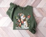 Retro Christmas Snowman Sweatshirt, Christmas Shirt, Festive Snowman Tee - Image 4