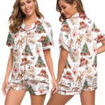 Santa & Reindeer Christmas Pajamas for Women, Festive Holiday Sleepwear - Image 3