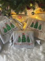 Merry and Bright Embroidered sweatshirt, christmas tree sweater, Pine-tree sweatshirt - Image 3