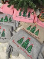 Merry and Bright Embroidered sweatshirt, christmas tree sweater, Pine-tree sweatshirt - Image 2