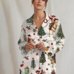 Cowboy Christmas Pajama Set Women's Funny Reindeer Satin PJs