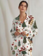Cowboy Christmas Pajama Set Women's Funny Reindeer Satin PJs