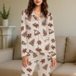 Gingerbread Pajamas, Satin Pajama Set, Christmas Pjs, Cozy Holiday Sleepwear, Christmas Pajamas