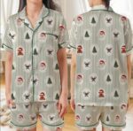 Christmas Pajama Set for Women Cute Santa Claus Tree Print Long Sleeve Button Sleepwear