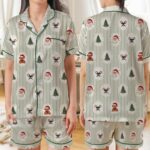 Christmas Pajama Set for Women Cute Santa Claus Tree Print Long Sleeve Button Sleepwear