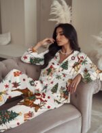 Cowboy Christmas Pajama Set Women's Funny Reindeer Satin PJs - Image 6