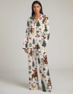 Cowboy Christmas Pajama Set Women's Funny Reindeer Satin PJs - Image 5