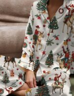 Cowboy Christmas Pajama Set Women's Funny Reindeer Satin PJs - Image 3