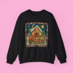 Vintage Christmas Sweatshirt  Gingerbread House Teddy Bears, Cozy Holiday Crewneck - Image 2