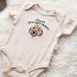 New Best Friend Embroidered Custom Pet Portrait Baby Bodysuit, Protected By Dog Bodysuit, Pet Sibling Outfit