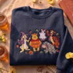 Embroidered Halloween Winnie The Pooh and Friends Sweatshirt, Cute Storybook Bear Pumpkin Sweatshirt