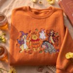 Embroidered Halloween Winnie The Pooh and Friends Sweatshirt, Cute Storybook Bear Pumpkin Sweatshirt - Image 4