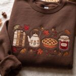 Embroidered Autumn Fruit Jam Sweatshirt, Thanksgiving Pie Shirt, Cozy Fall Teapot Crewneck