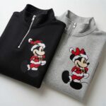 EMBROIDERED Mickey and Minnie Christmas Quarter Zip Sweatshirt, Disney Xmas Couple Pullover - Image 5