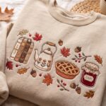 Embroidered Autumn Fruit Jam Sweatshirt, Thanksgiving Pie Shirt, Cozy Fall Teapot Crewneck - Image 4