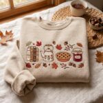 Embroidered Autumn Fruit Jam Sweatshirt, Thanksgiving Pie Shirt, Cozy Fall Teapot Crewneck - Image 3