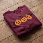 Embroidered Halloween Black Cat Sweatshirt, Cute Pumpkin Jack O Lantern Crewneck - Image 2