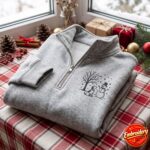 Embroidered Snowman Dog Quarter Zip Sweatshirt