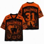 Night of Halloween Black Cat Jersey, Number 31 Pumpkin Mesh Shirt