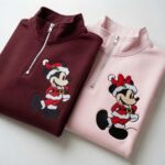 EMBROIDERED Mickey and Minnie Christmas Quarter Zip Sweatshirt, Disney Xmas Couple Pullover - Image 2