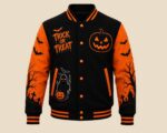 Halloween Varsity Jacket, Trick or Treat Pumpkin Baseball Jacket