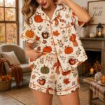 Fall Pajamas for Women, Pumpkin Spice Sleepwear, Cozy Autumn Pjs, Thanksgiving Loungewear