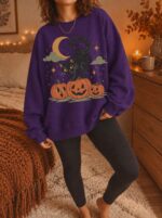 Halloween Black Cat Sweatshirt, 90s Vintage Spooky Season Crewneck - Image 4