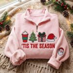 Embroidered Christmas Quarter Zip Sweatshirt, Tis The Season Pullover - Image 5