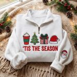 Embroidered Christmas Quarter Zip Sweatshirt, Tis The Season Pullover - Image 6