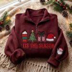 Embroidered Christmas Quarter Zip Sweatshirt, Tis The Season Pullover - Image 4