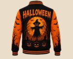 Halloween Varsity Jacket, Trick or Treat Pumpkin Baseball Jacket - Image 2