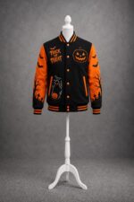 Halloween Varsity Jacket, Trick or Treat Pumpkin Baseball Jacket - Image 4