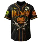 Halloween Baseball Jersey, Spooky Pumpkin Skeleton Shirt - Image 2