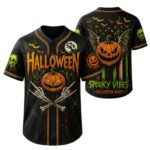 Halloween Baseball Jersey, Spooky Pumpkin Skeleton Shirt